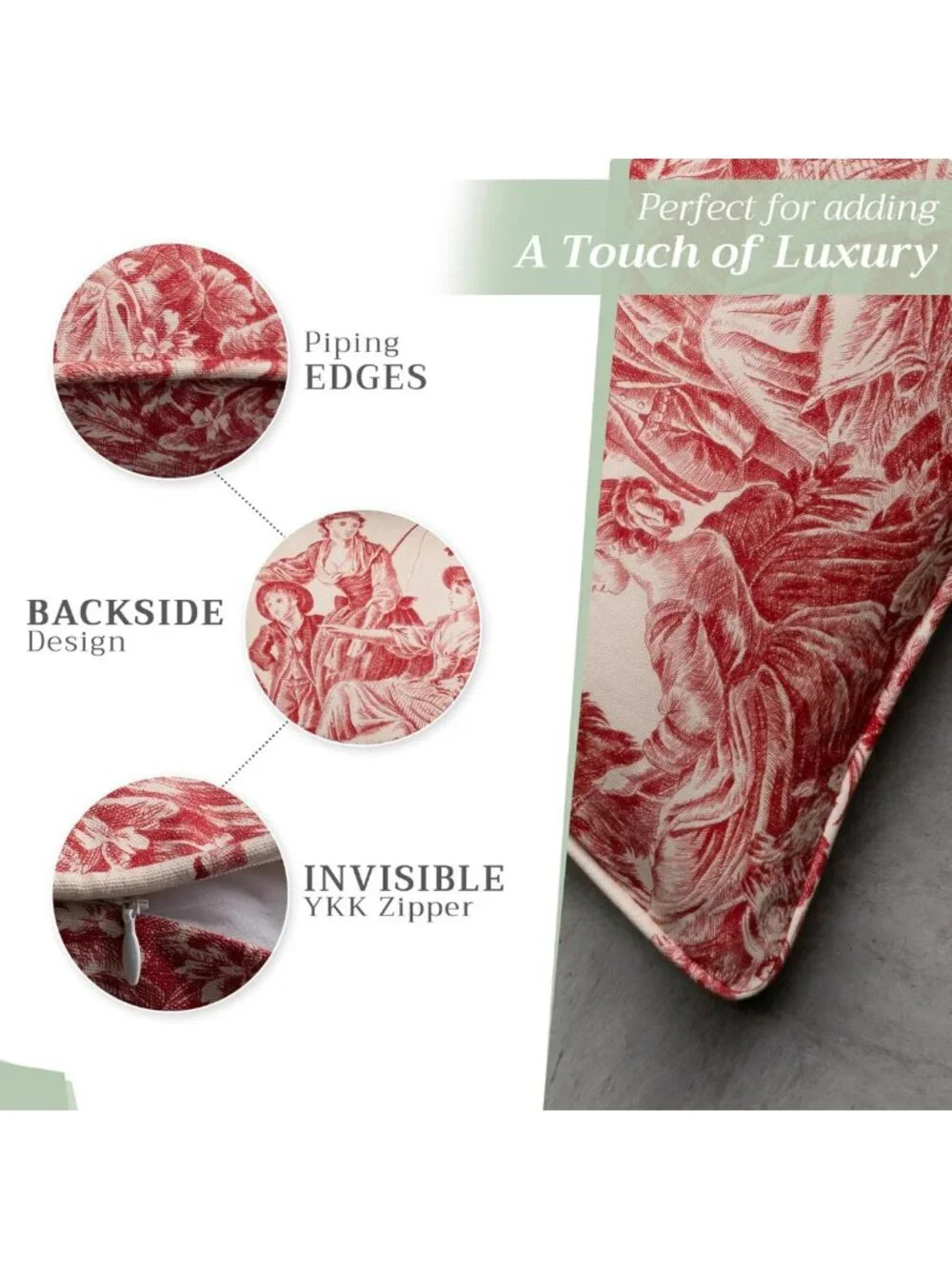 Decorative 18x18 Cotton Pillow Covers - Toile Throw Pillows for Couch & Chair